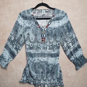Marc Bouwer Embellished Tunic Top Gray M Y2K